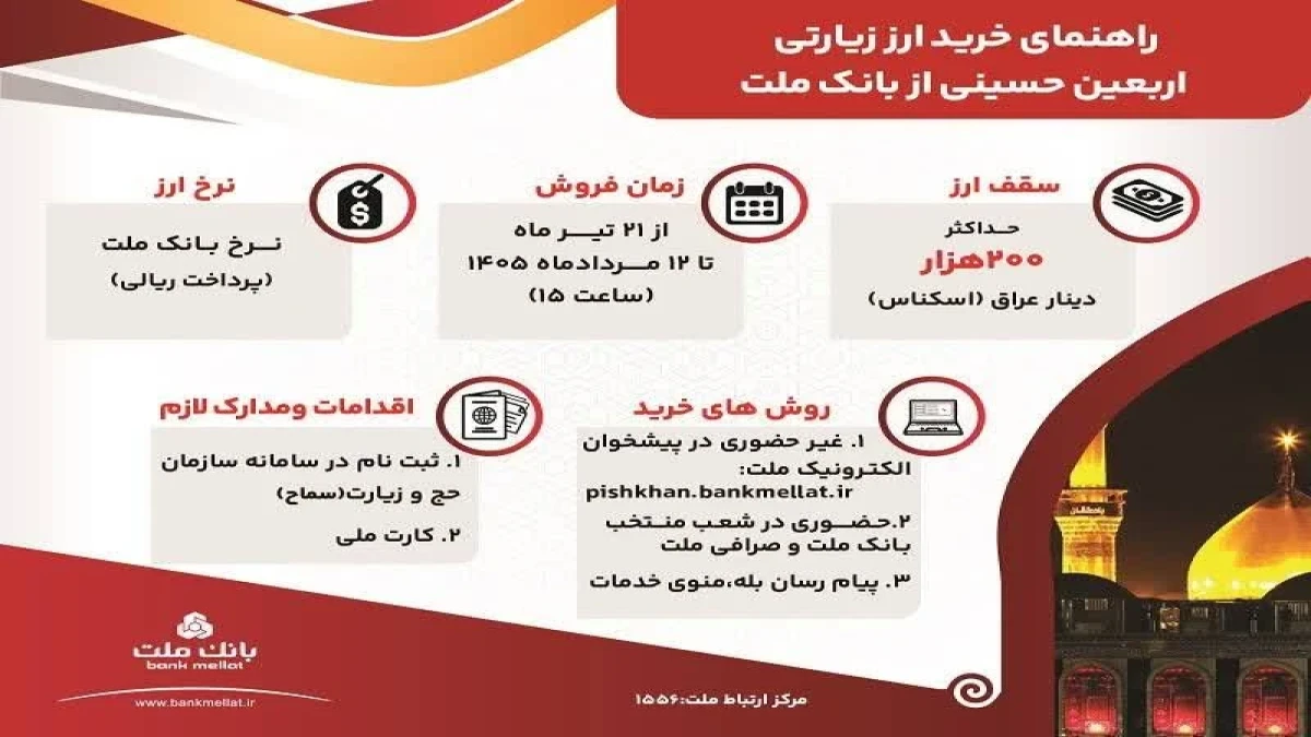 راهنمای خرید ارز زیارتی اربعین حسینی از بانک ملت؛ از شعب منتخب تا پیشخوان الکترونیک و «بله»